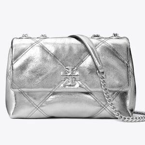 TORY BURCH Small Kira Diamond Quilt Metallic Leather Convertible Shoulder Bag